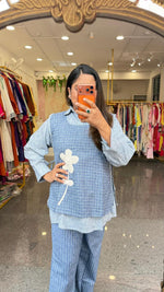 Smart organic cotton applique co ord set in blue