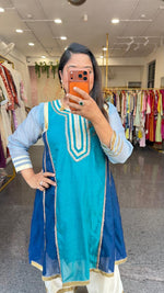 Celebrity inspired pure Mul chanderi gotta detailing co ord set in dark blue