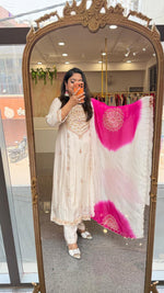 Pure dola silk hand work suit set with pretty handwork crepe dupatta
