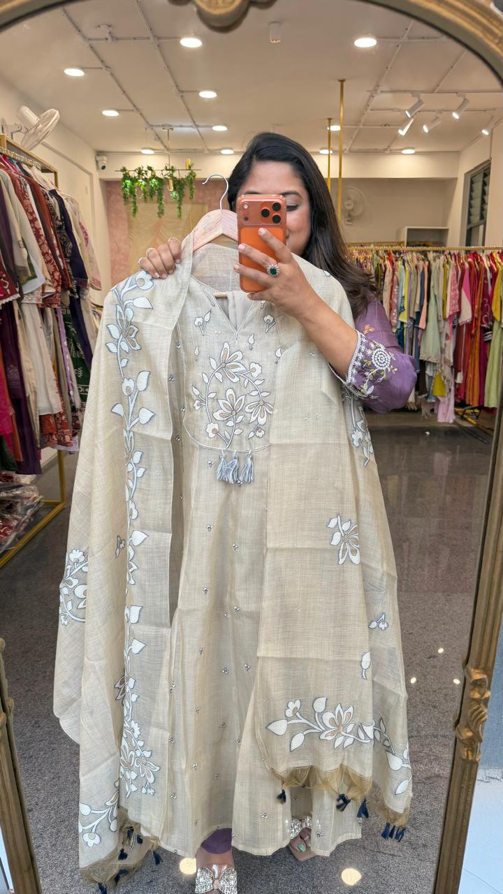 Fully embroidered super premium Mul chanderi suit set