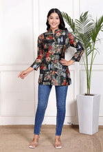 Russian silk floral top in black