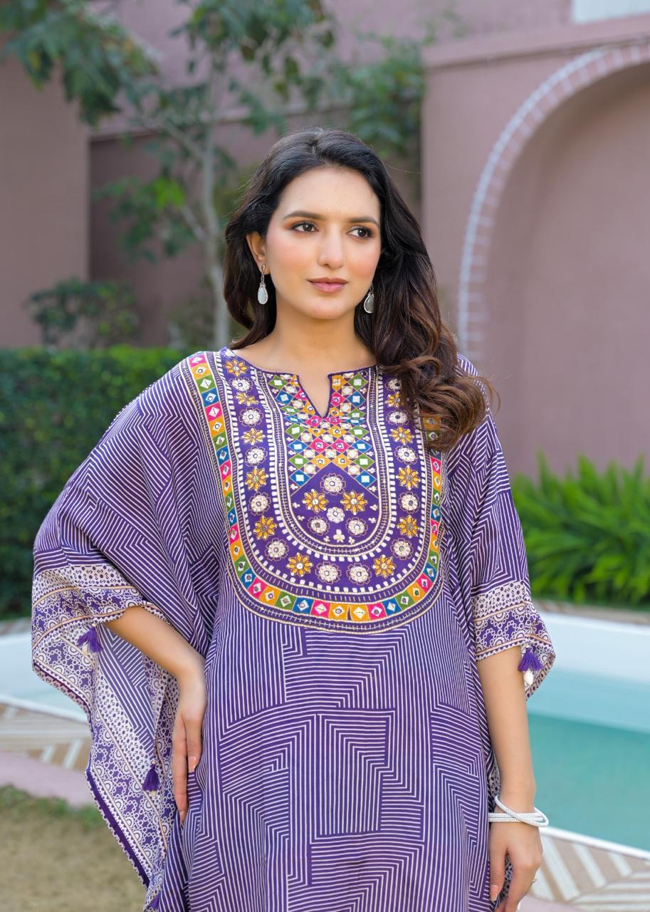 Pretty soft silk with detailing kaftan set