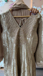 Designer back premium brocade Anarkali suit set in beige
