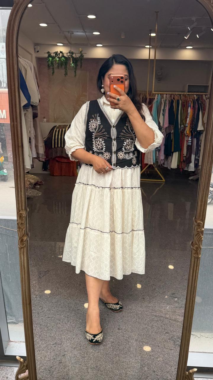 Pretty premium cotton dress with embroidered jacket