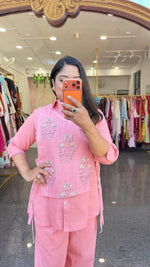 Pure cotton jute detachable jacket smart pink co ord set
