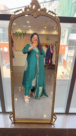 Viral dress! Premium dola silk hand work suit set in bottle green
