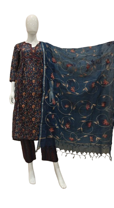 Premium cotton kalamkari suit set with Kota doria dupatta