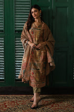 Linen Chanderi smart pichwai full suit set in beige