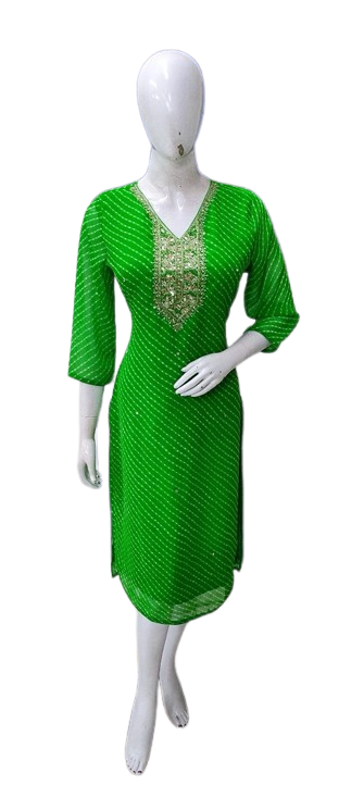 Pretty georgette Zari embroidered lining kurta in green