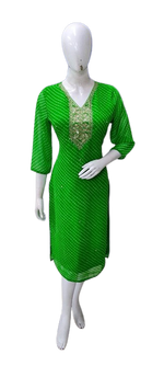 Pretty georgette Zari embroidered lining kurta in green