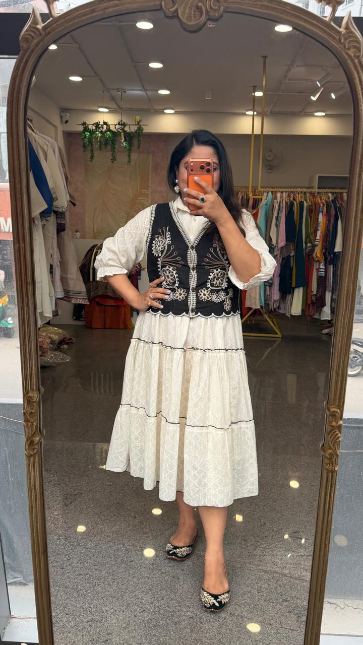 Pretty premium cotton dress with embroidered jacket