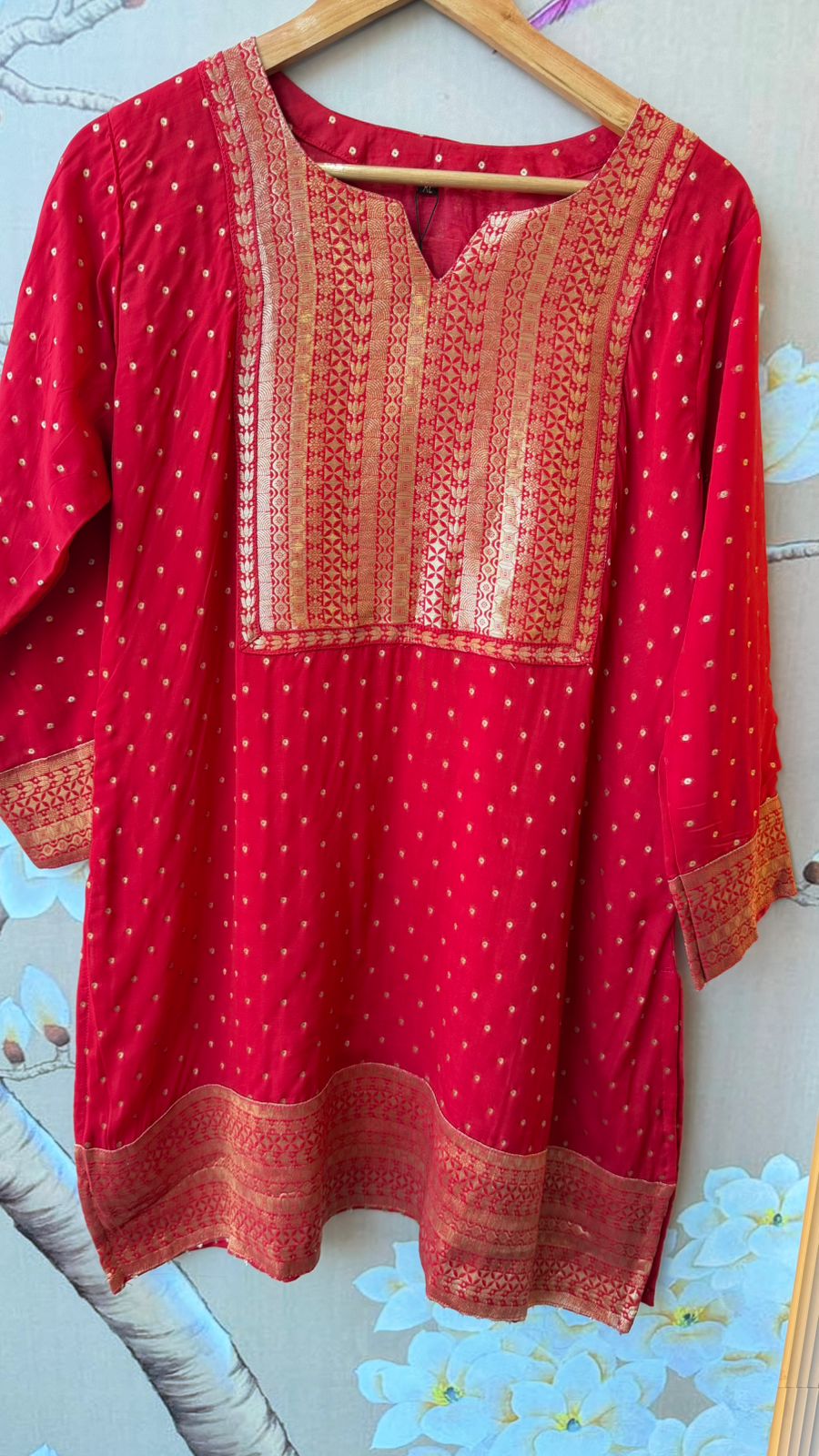 Celebrity inspired pure Banarasi weaved orgenza farsi salwar co ord in red
