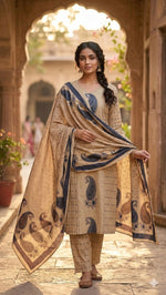 Super stunning cotton suit set paired with Mul dupatta in blue