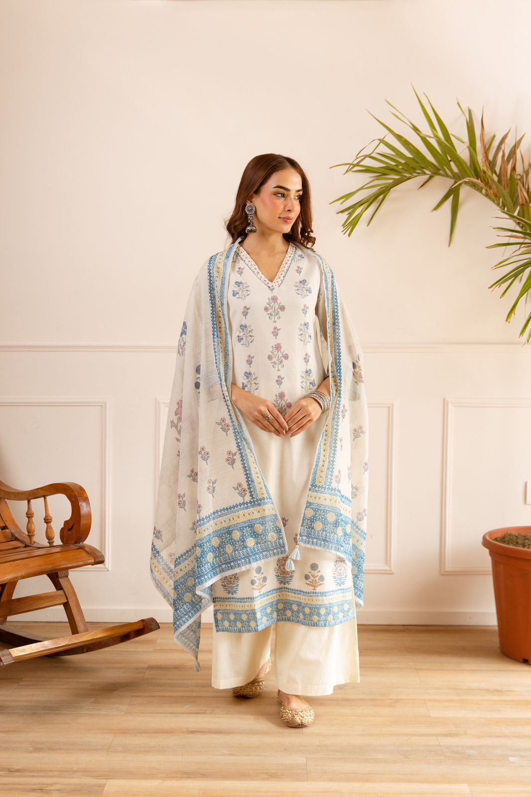 Cotton digital printed suit set paired with plazzo