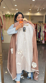 Organic cotton applique work true to size suit set in brown