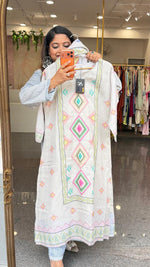 Linen cotton pearl detailing suit set