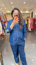 Soft denim cotton fully embroidered sleees co ord