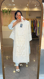 Mind blowing Mul cotton chikankari full suit set in cream