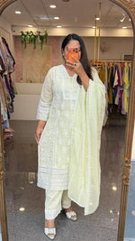 Mind blowing Mul cotton chikankari full suit set in mint yellow