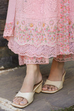 Super smart Hakuba shifli textured cotton Anarkali suit set in pink