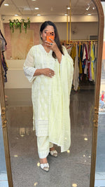 Mind blowing Mul cotton chikankari full suit set in mint yellow