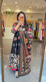 Super pretty cotton Anarkali with pretty handwork yoke full suit set in black
