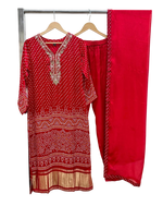 Pure gaji silk lakri patta suit set in red