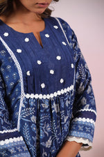 Pure Mul silk lace detailing indigo kurta pant