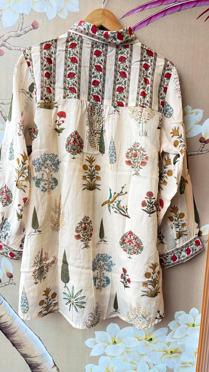 Smart Mul chanderi digital printed comes with spaghetti in white