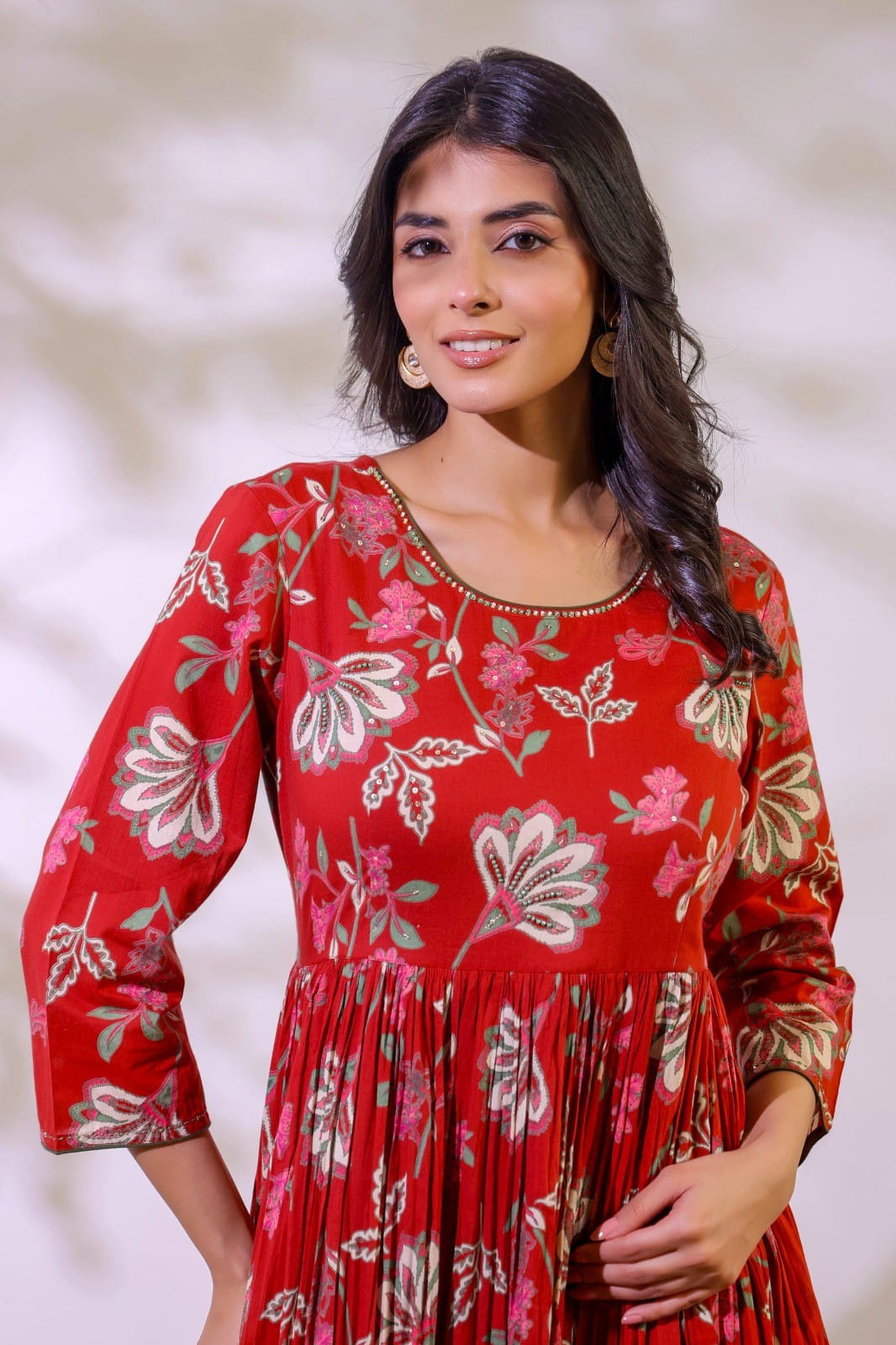 Beautiful cotton one piece digital printed cotton gown in red