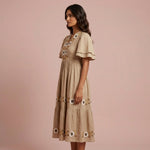Super soft cotton embroidered one piece in chikoo colour