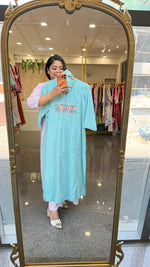 Premium sily cotton embroidered lining full suit set in powder blue