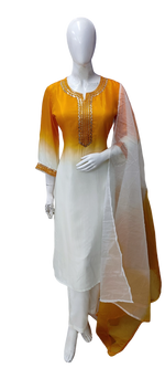 Pure muslin suit set paired organza dupatta