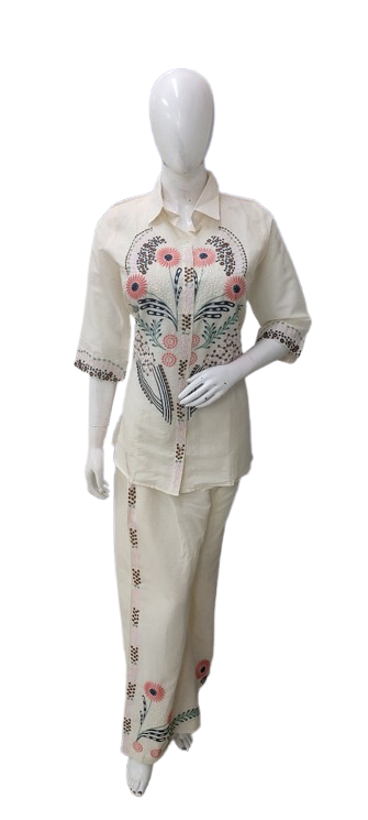 Handloom cotton embroidered co ord