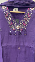 V neck hand work Russian silk suit set