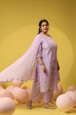 Pretty Mul cotton lavender chikankari suit set