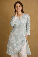 Restocked on high demand ! Celebrity design embroidered Mul chanderi kurta pant in blue