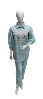 Gorgeous ice blue heavy embellished HO silk co ord set