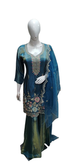 Premium tissue handwork suit set in blue