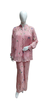 Bestselling in new colour! Premium pink chinon embroidered co ord set