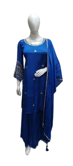 Royal blue heavy mirror work premium chinon plazzo set