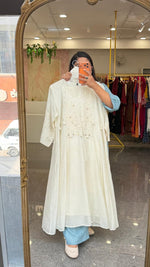 Elegance at its best! Premium Mul chanderi lining intricate hand embroidery suit set in ivory