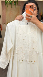 Elegance at its best! Premium Mul chanderi lining intricate hand embroidery suit set in ivory
