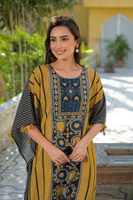 Pure Mul silk ajrakh plazzo pant kaftan set in yellow
