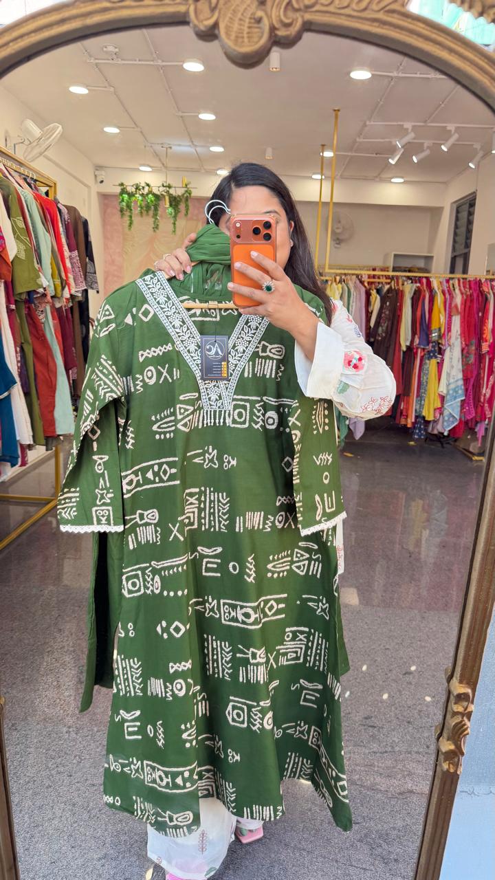 Bottle green cotton full suit set