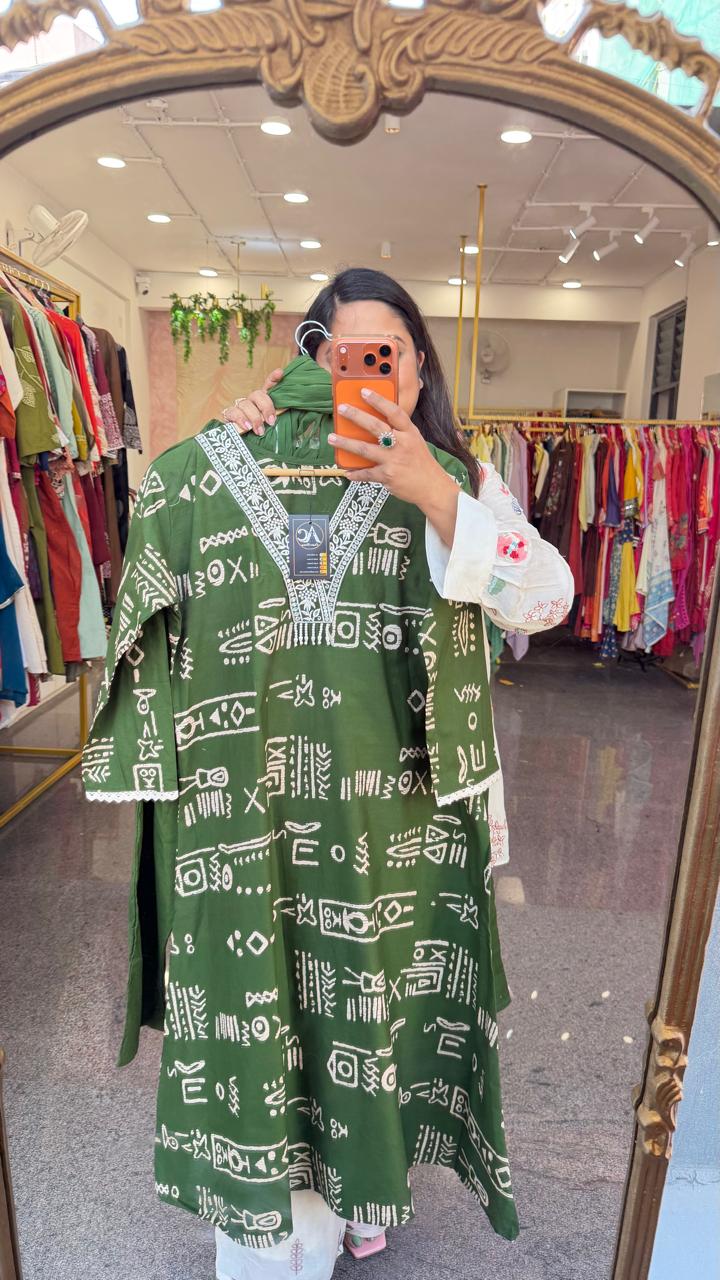 Bottle green cotton full suit set