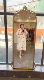 Organic cotton embroidered shrug dress. A smart piece