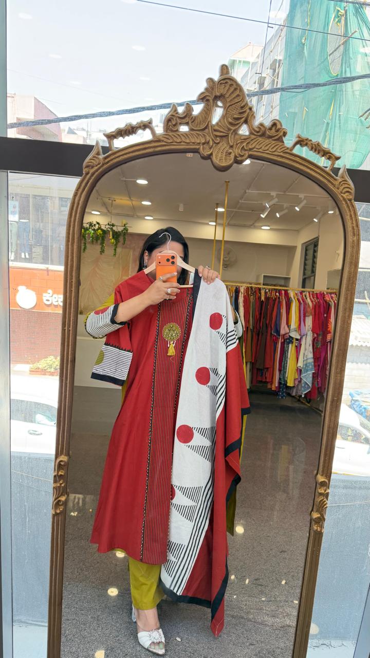 Smart designer front n back cotton suit set (slim fit) in rust