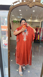 Orange colour embroidery suit in solid colour