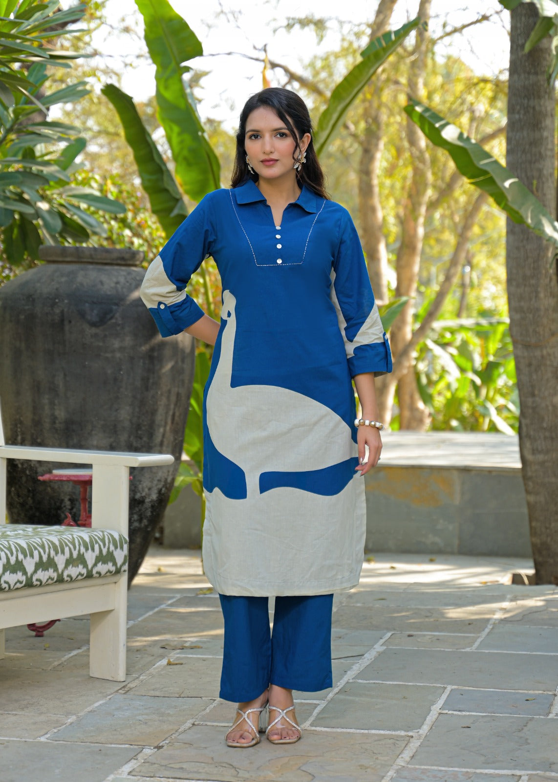 Pure cotton digital print kurta pant in blue